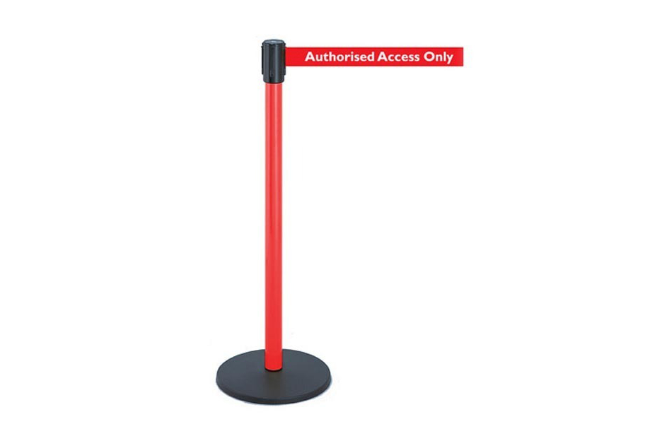 Tensabarrier Safety Post with Printed Safety Message or Chevron Webbing -2.3m & 3.65m
