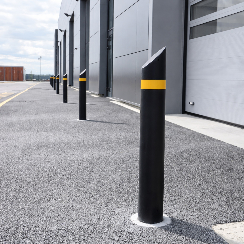 Mitred Top Bollard: (D76-193mm) H1000mm 
Galvanised & Colours plus Fixing Options