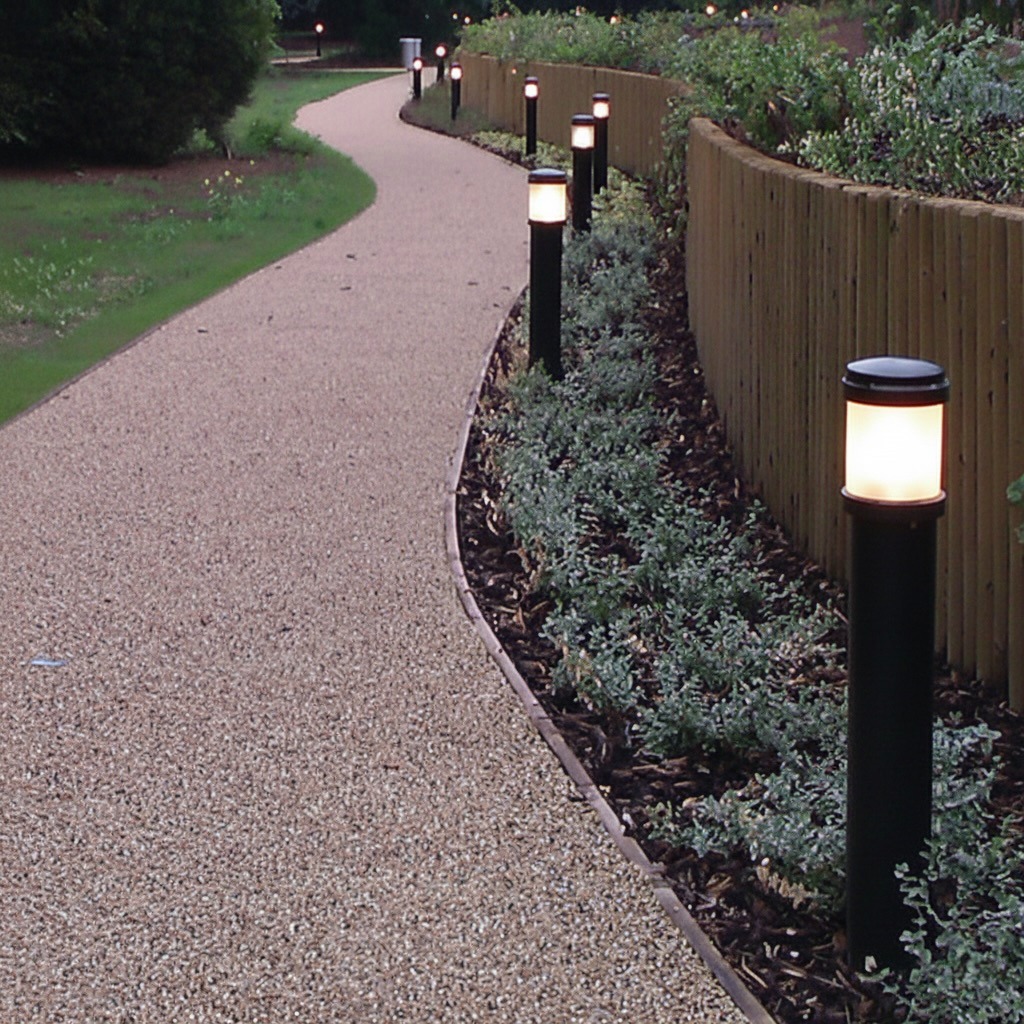Black & Galavanised Treated Illuminated Bollards in-situ (H1000mm & D139mm) 