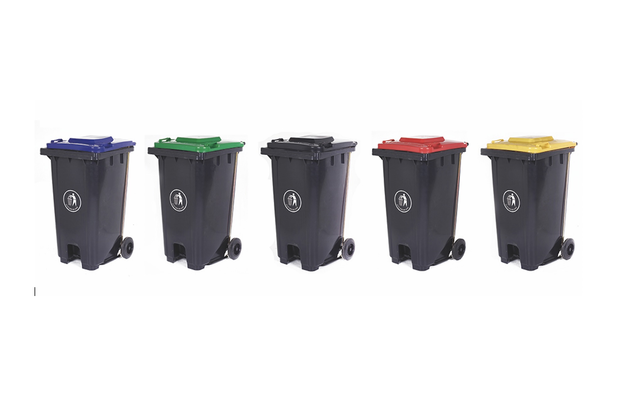 Montage of Different Coloured Lidded bins.  Note: Bins are sold singularly.