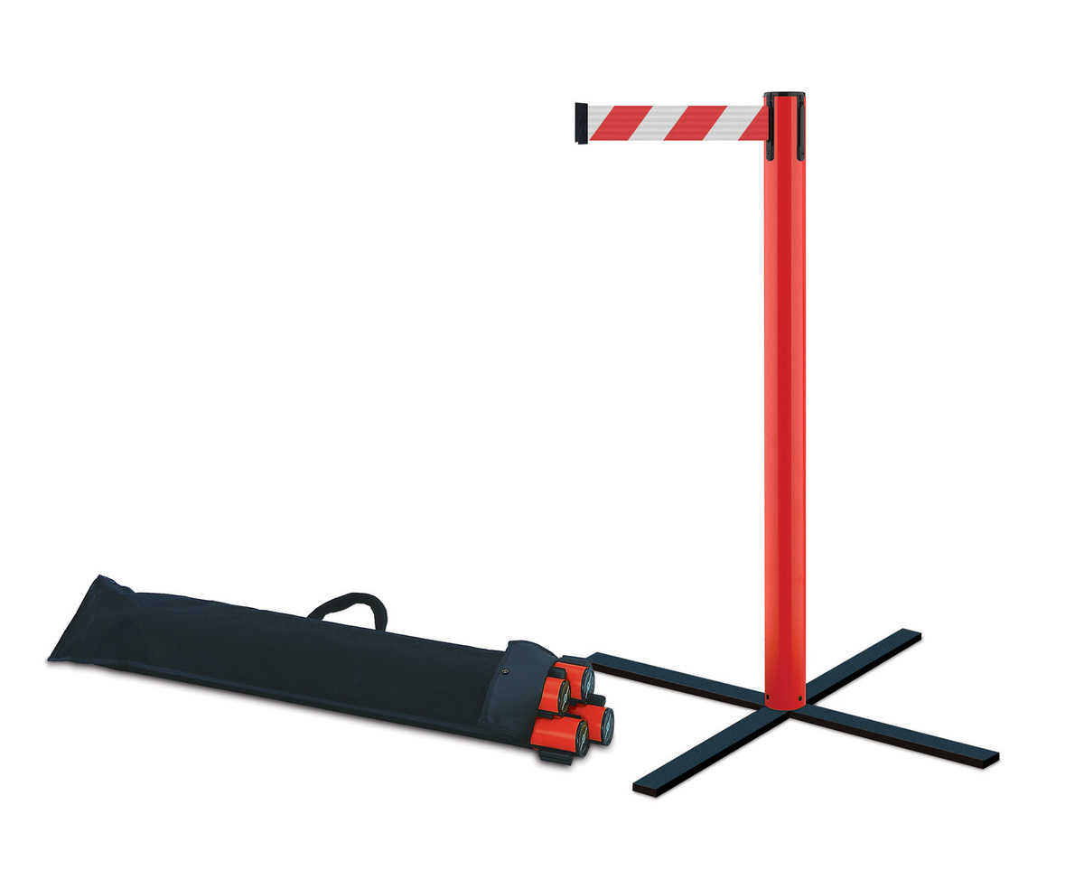 Tensabarrier Stowaway - Kit of 4 post & Bag of retractable Barrier for fast set-up highly visible