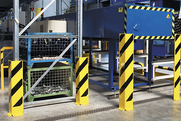 In situ image of Heavy Duty Pallet Racking Protectors for pallet uprights end frames, machine guards, mezzanine support columns...
