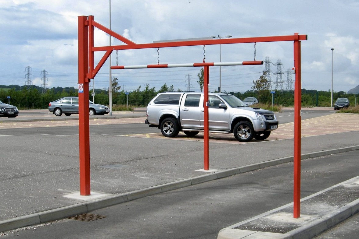 Height Restrictor Barrier - Swing Opening to allow occasional entrance by high sided vehicle, Galvanised