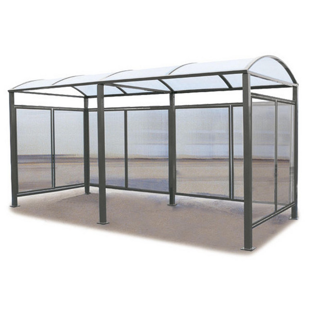 All in one 5 metre shelter shown in standard Pro-City Grey with cladding.