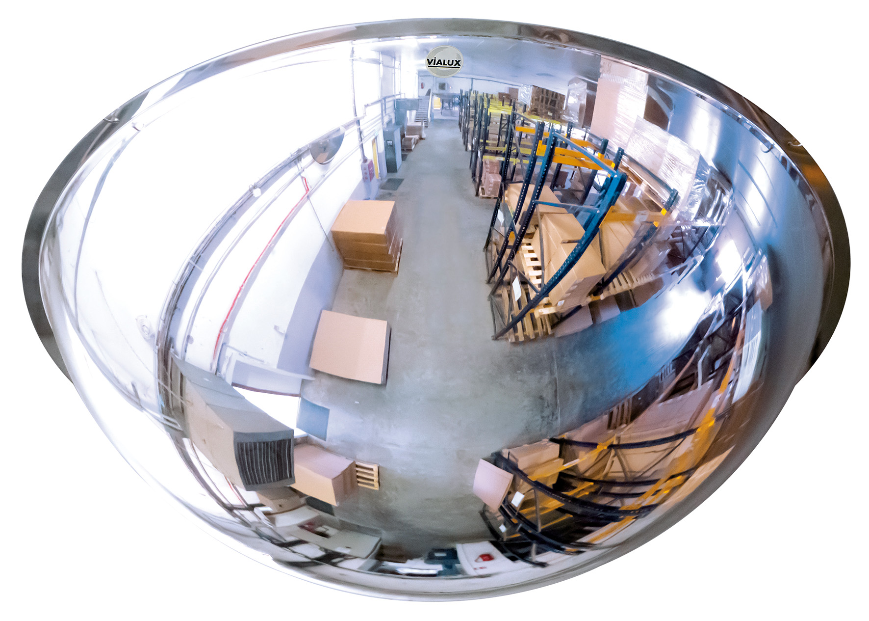 Safety Mirrors, Warehouse Ceiling Dome, 360 degree view. Variety of sizes. Useful in areas with limited space and heavy traffic.