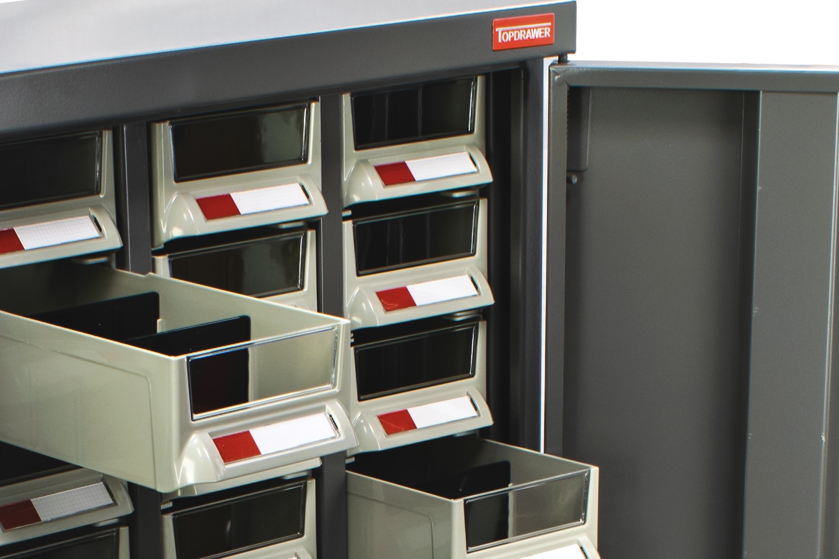 Topdrawer Steel Cabinets + Bin Trays 
Small Items Storage + Trolley Option