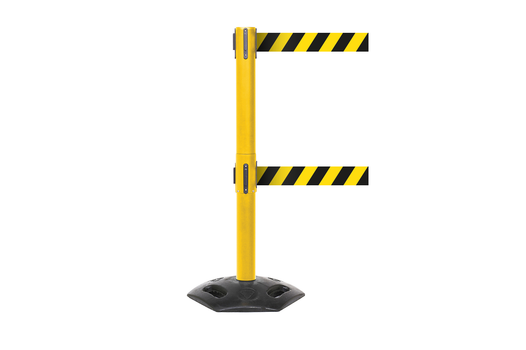 Twin Weatherproof Belt Barrier 3.4m Ribbon Warning Message Connectivity 4 Way Belt Lock Portable with Post Colour Choice