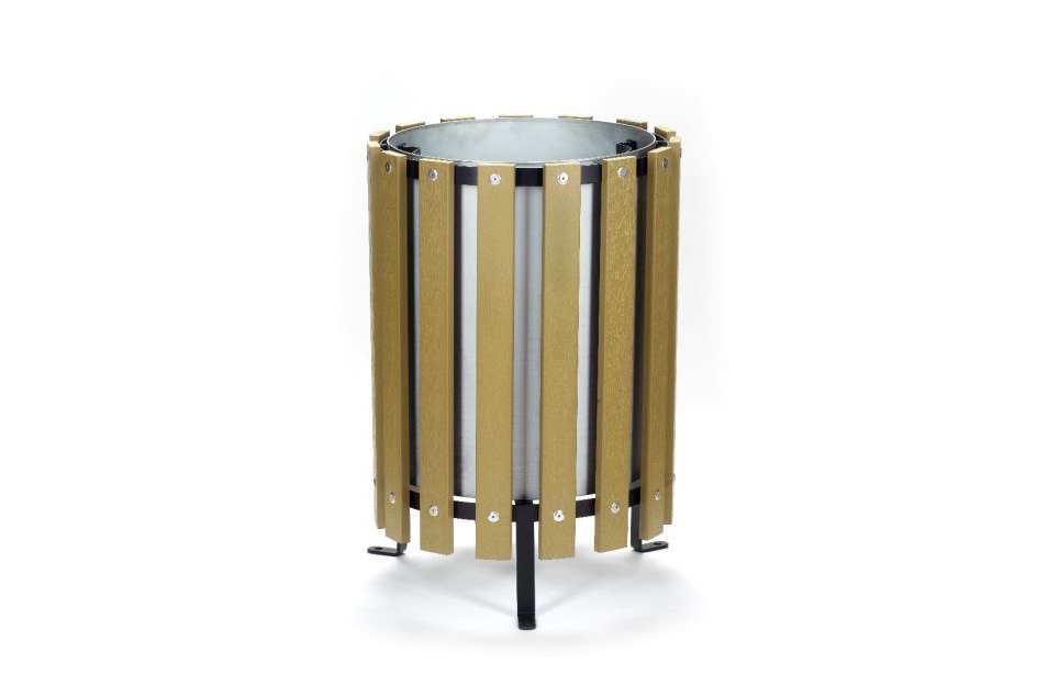 Plastic Open Top Bin with wood effect - steel frame, galvanised steel liner, 45L capacity