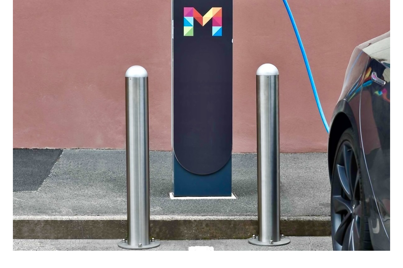 Bollard Protection for EV Charging Points. High Quality Stainless Steel, DIA 108mm, Surface Mounted or Concrete in