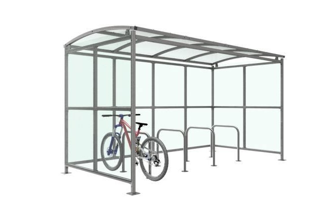 Badby Shelter - (PETG) Curved Sheet Roof
For Bikes, Waiting and Trolleys 
Open Sided with End & Back Sheet Panels