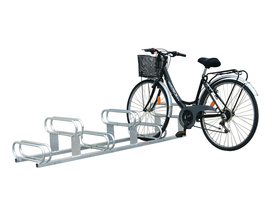 Bicycle rack - 6 Spaces High-low Excellent wheel grip. Fully assembeled. Access from both sides to ensure handlebars don't tangle.
