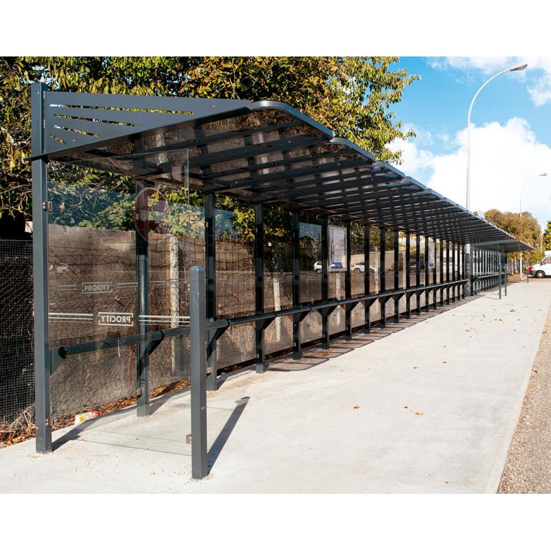 Bus Shelter- Standard version leaves the pavement clear with the minimum footprint ensuring that pedestrians can easily circulate.Vandal Resitatant