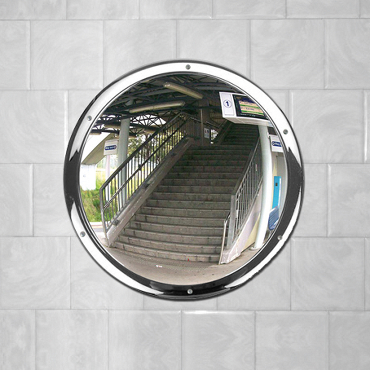 Stainless Steel Mirror Wall Mounted - Especially for use where vandalism may be a problem. Viewing distance 6m.
