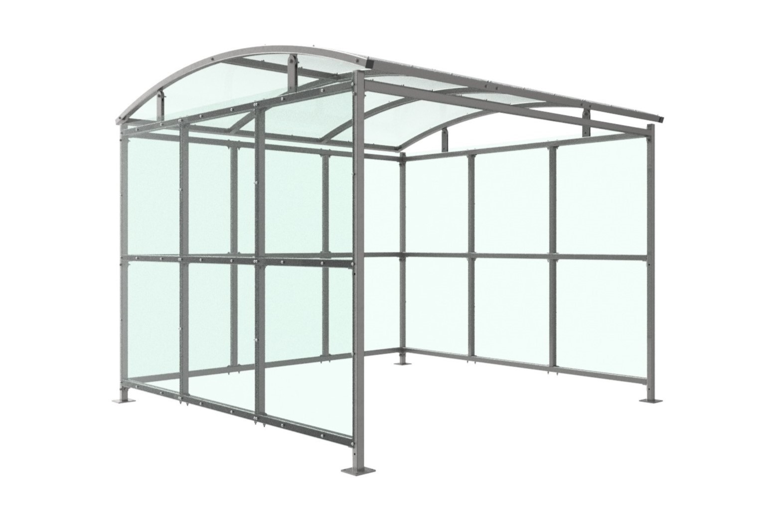 Dodford Bike Shelter: (PETG) Curved Sheet Roof
Open Sided with End & Back Sheet Panels