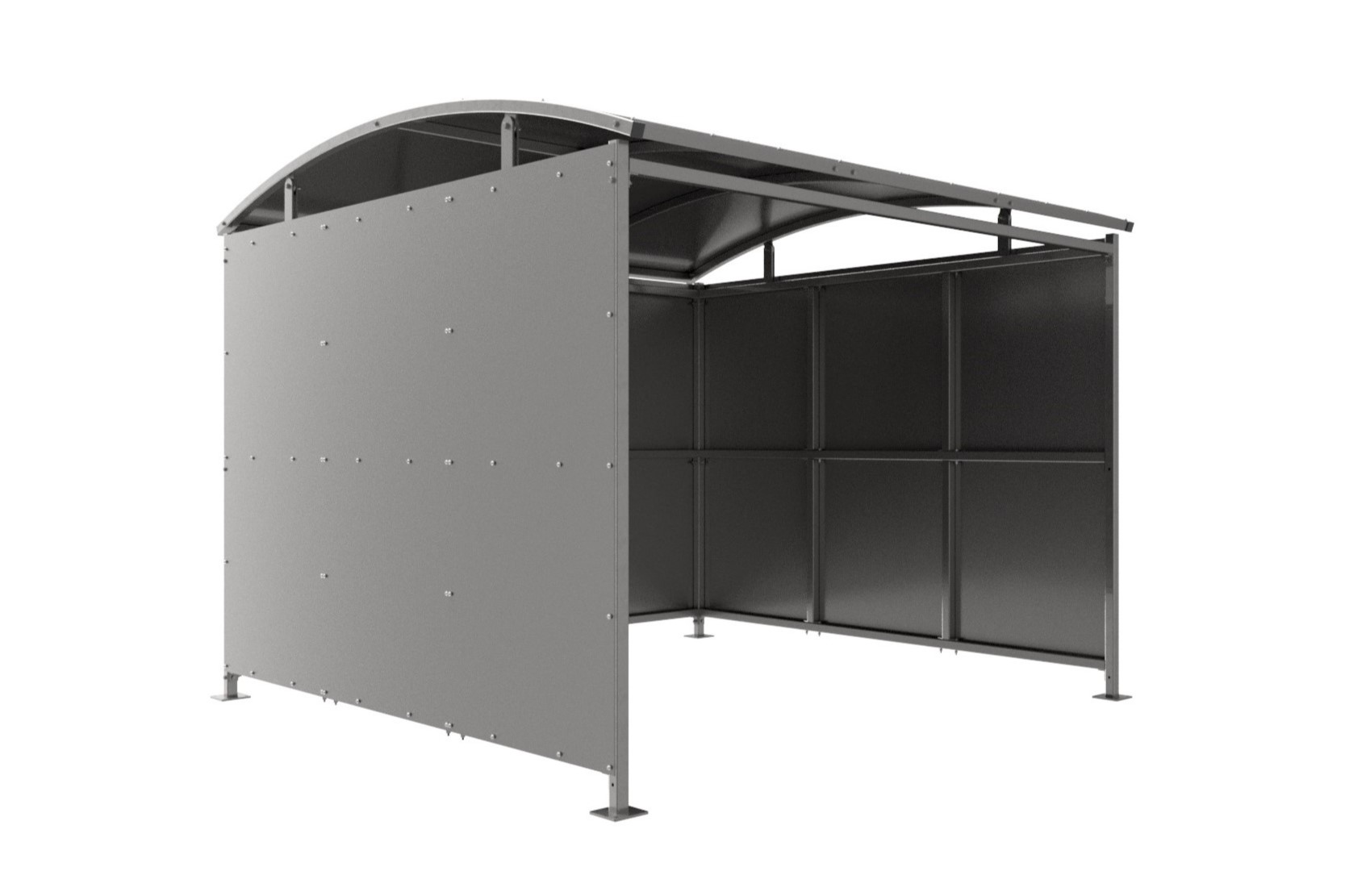 Dodford Bike, Bin Multi-Use Shelter (Galvnised) 
Curved Roof: Open Sided with End & Back Panels