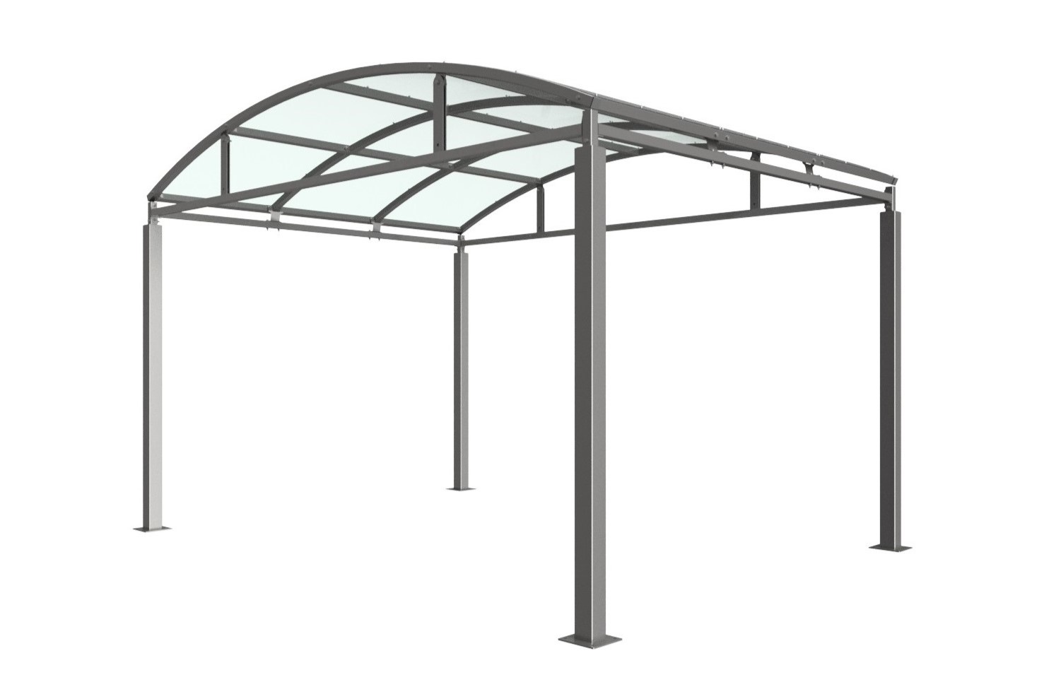 Shelton Walkway/Waiting Canopy Shelter: 
Galvanised Frame & PETG Sheet Curved Roof