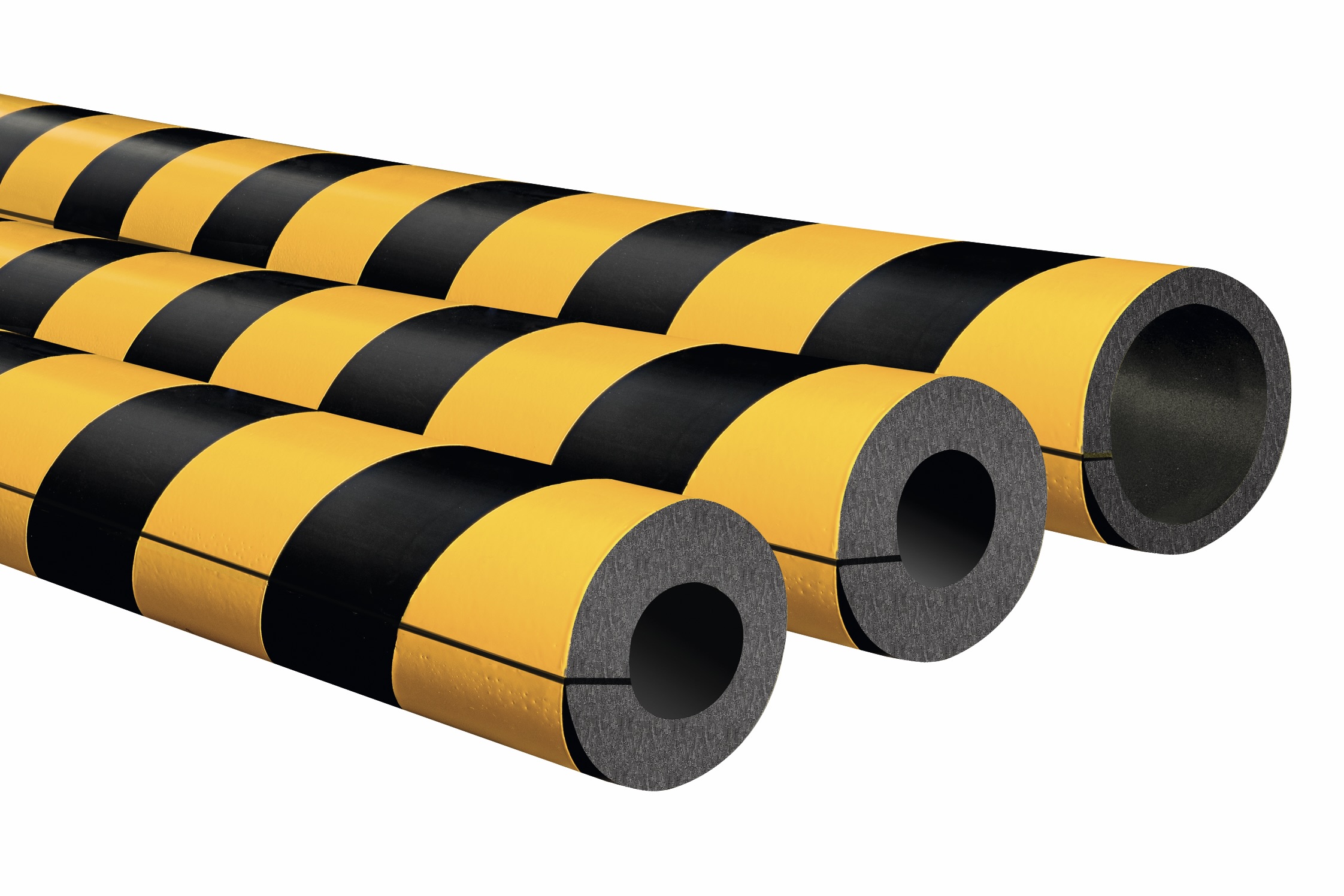 Pipe Protection Tube Cushioning in Hi Viz Yellow & Black with Inner Diameter Options - Press-on Open Slit Fixing