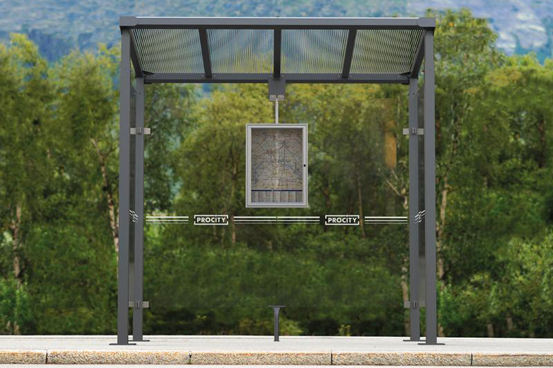 Milan Bus Shelter (Open Front) Timetable Display Case Included UV Cellular Roof 10mm Panels Side & Rear 8mm Safety Glass Elegant, Robust & Contemporary
