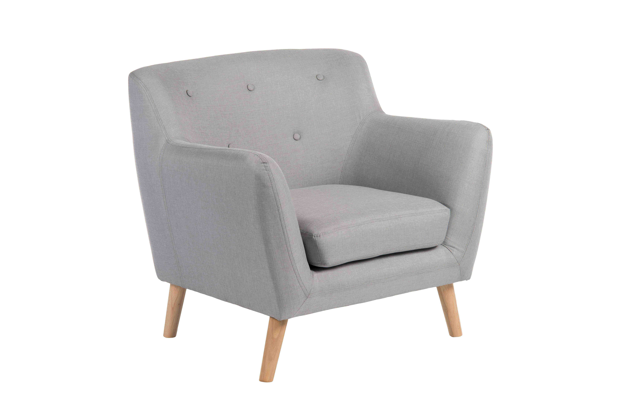 Skandi Reception Armchair - Stylish Button Backrest Smart Wood Legs - Contemporary Neutral Grey Fabric