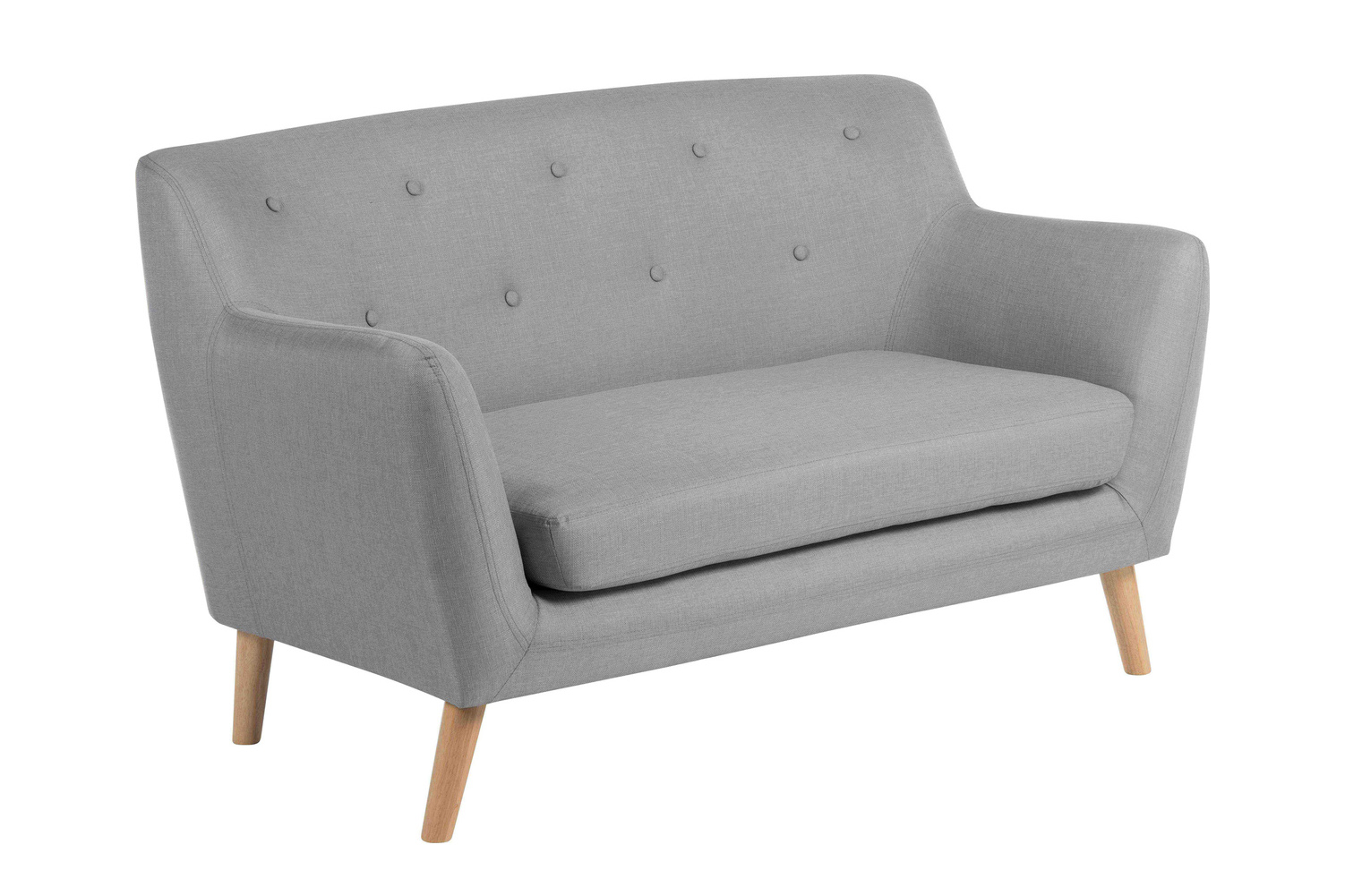 Skandi Reception 2 Seater Sofa: Contemporary Sofa in Neutral Grey Fabric, Stylish Button Tufted Backrest + Smart Wooden Feet