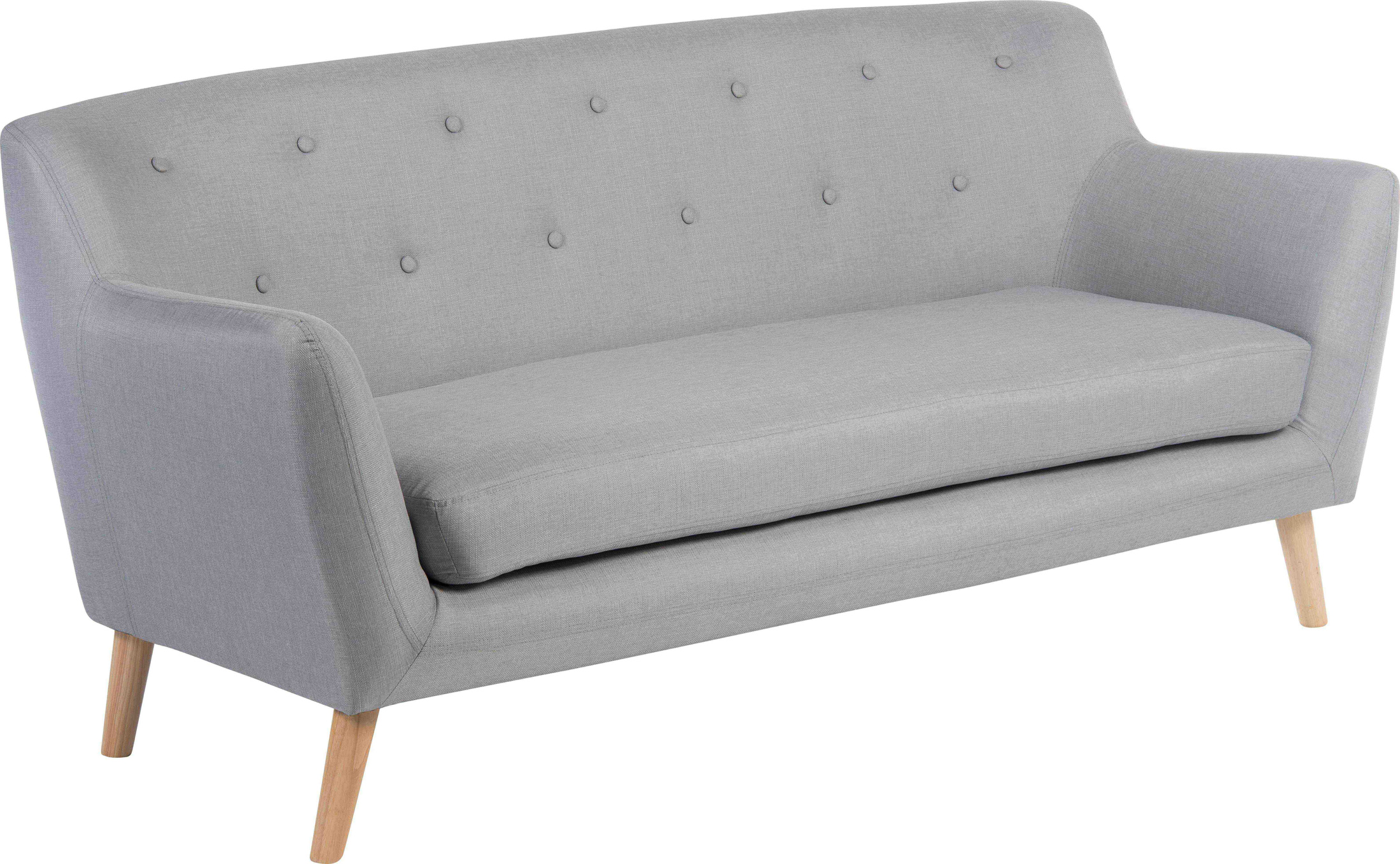 Skandi Reception 3 Seater Sofa: Contemporary Sofa in Neutral Grey Fabric, Stylish Button Tufted Backrest + Smart Wooden Feet