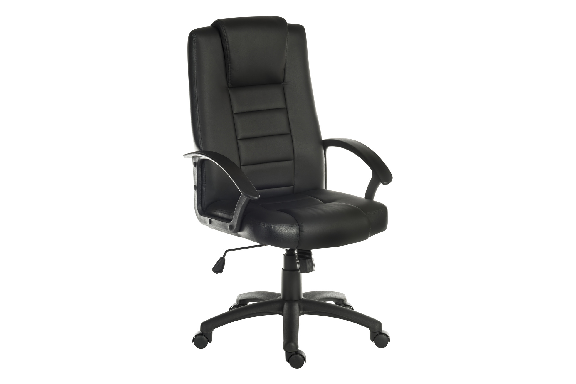 Leader Executive Chair: Black Faced Durable Bonded Leather & Armrest Support, Tilt Tension Comfort + Height Adjustment