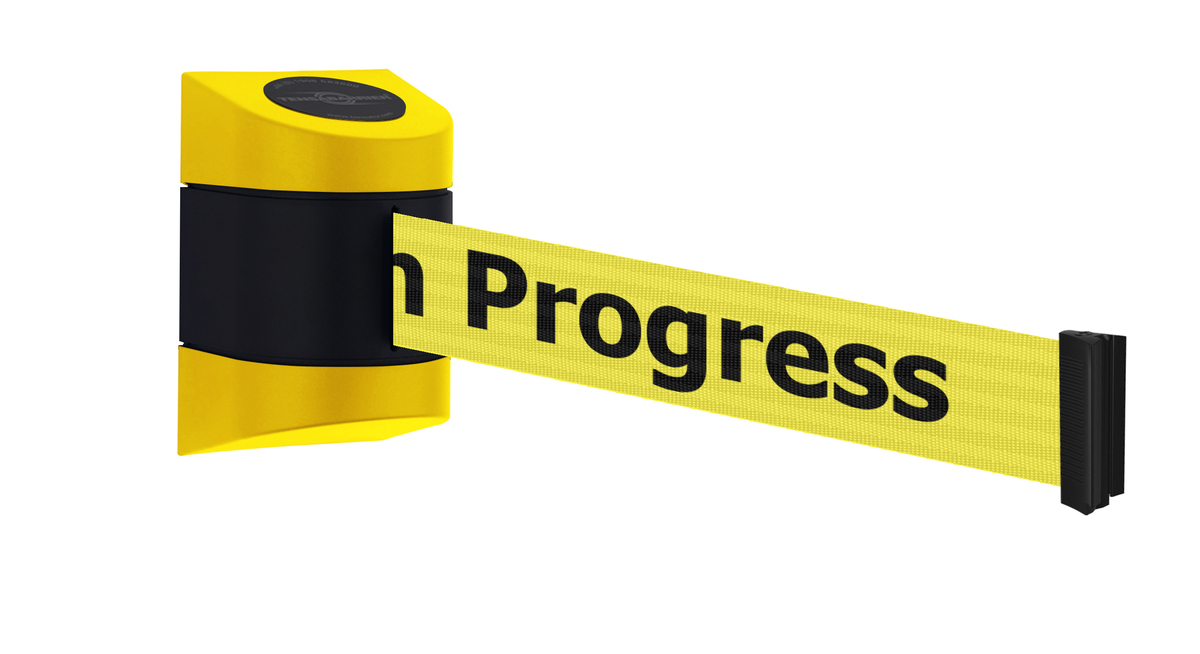 Tensabarrier 897 Midi Wall Mounted Retractable Barrier 
4.6m Safety Message Webbing - Wall Clip Provided.