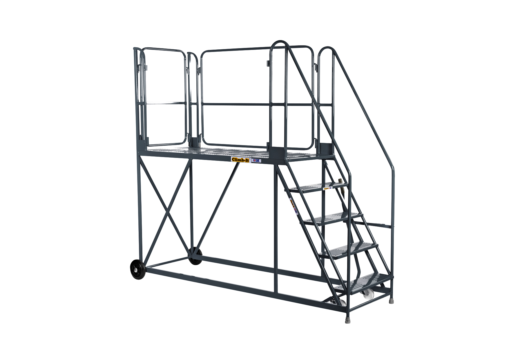 Climb-It Mobile Work Platform (1800mm): Spacious & Sturdy with Handrails in Blue or Grey & Treads from 3 to 10