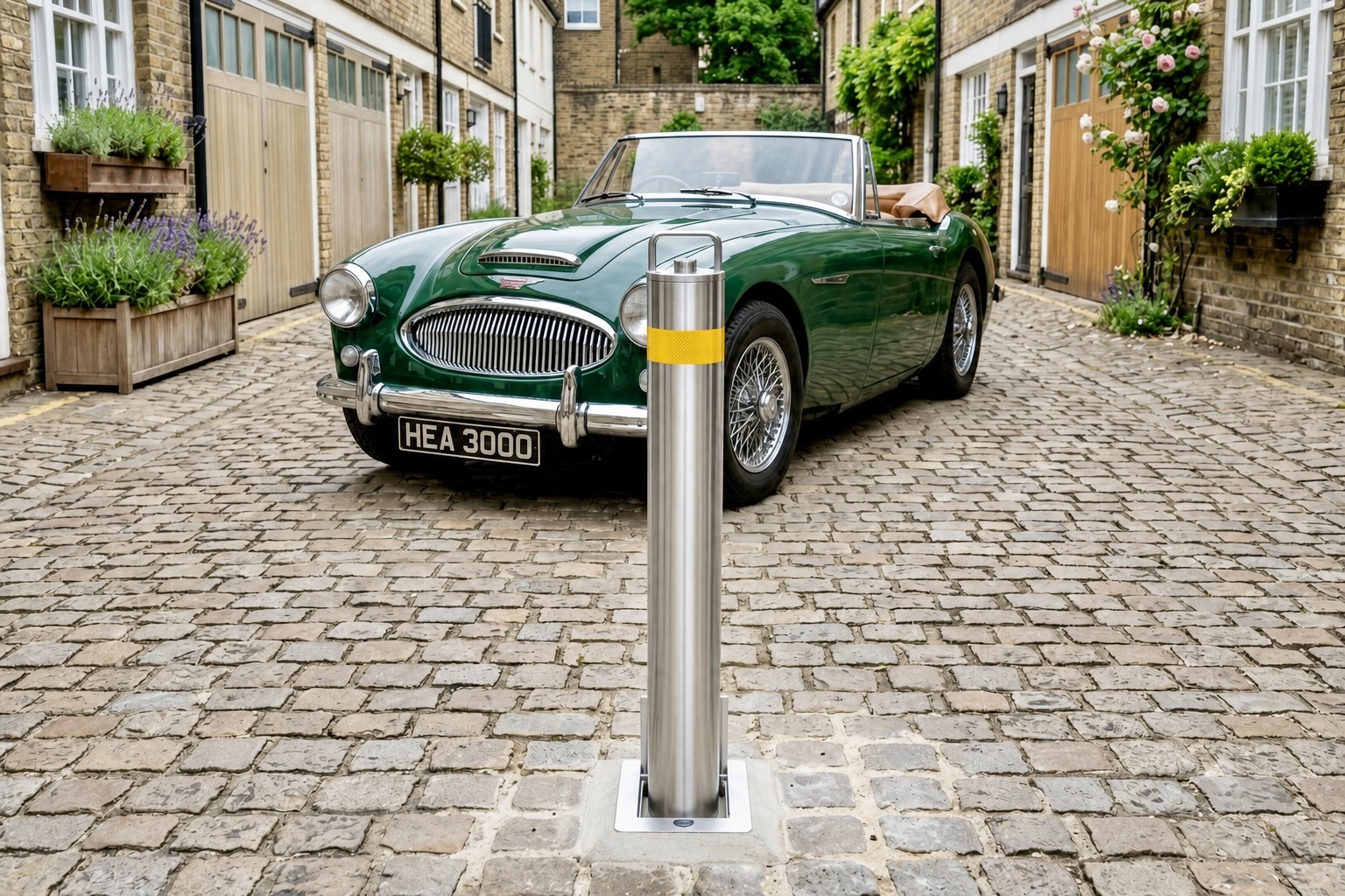 Autolok Stainless Steel Telescopic Bollard (KTS76 & KTS89) 
Driveway Top-Mounted Integral 10-Pin Lock & Lift Handle
Premium Finish with Recessed High-Visibility Band