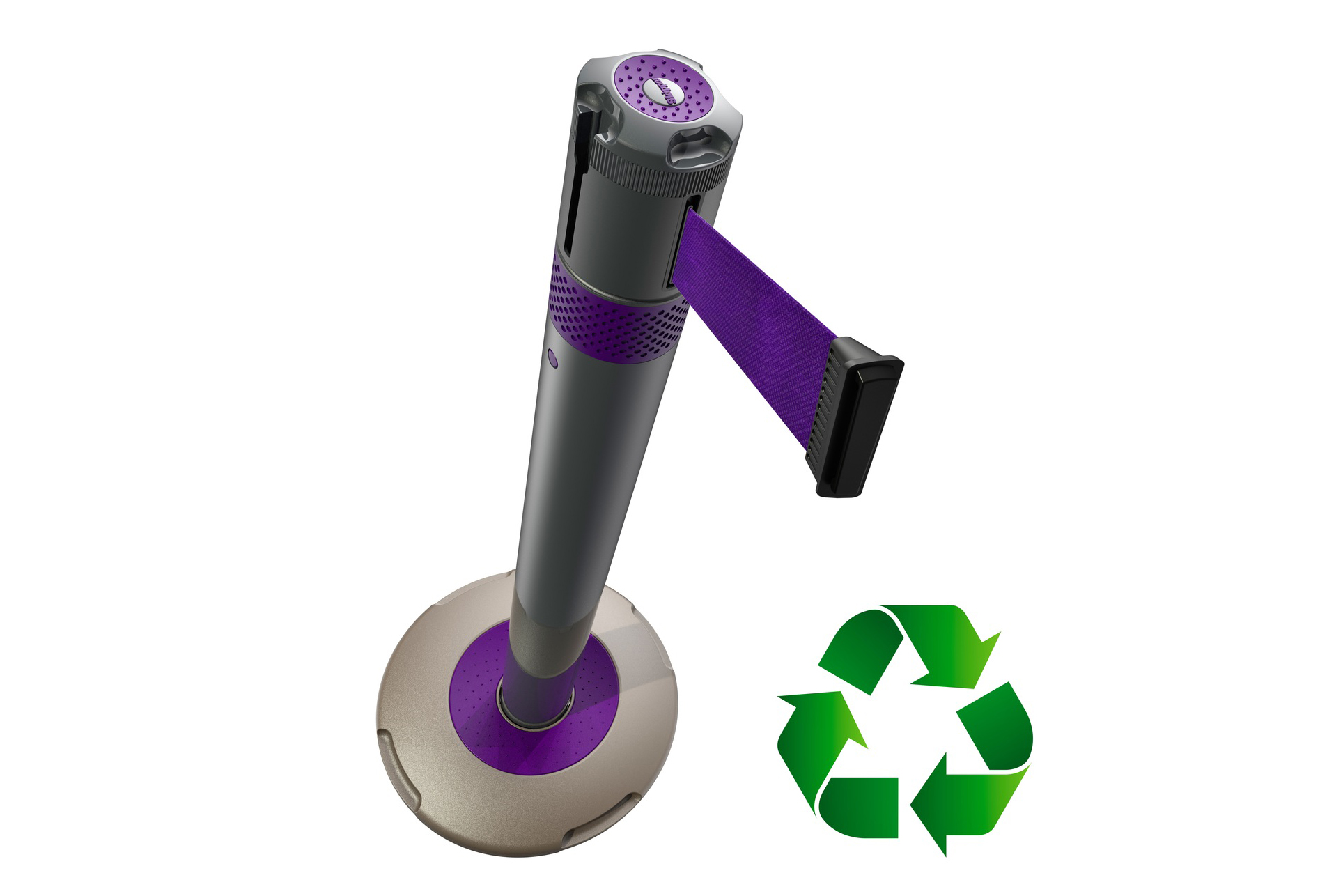 Retractable Belt Barrier Q Post & Base with 3m Webbing and Highlight Colour Choice + Fully Recyclable for Green Credentials