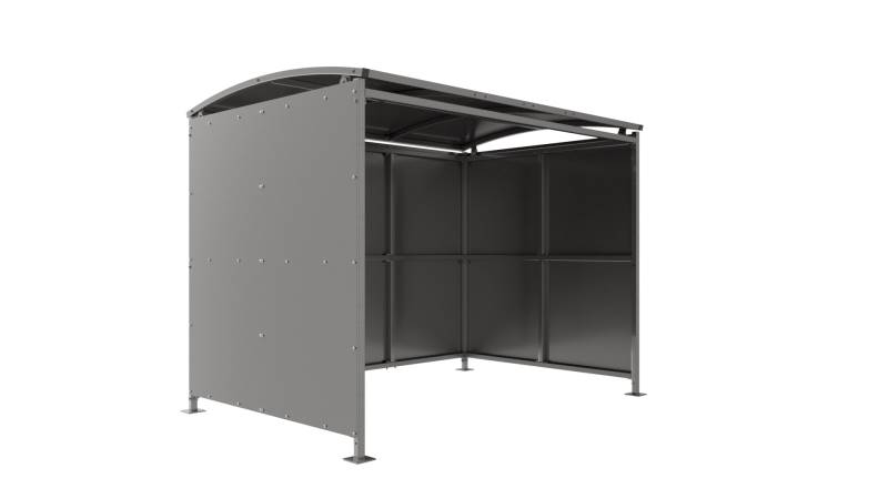 Badby Bike/Bin Shelter Curved Sheet Roof
Galvanised Cladding and Roof Panels 
Open Sided with End & Back Sheets