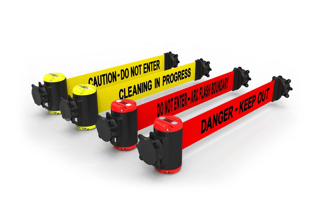 Stretch Barrier-Magnetic / Suction Wall Mounted, 9 meters Hi-Vis Belt with  Warning Signs