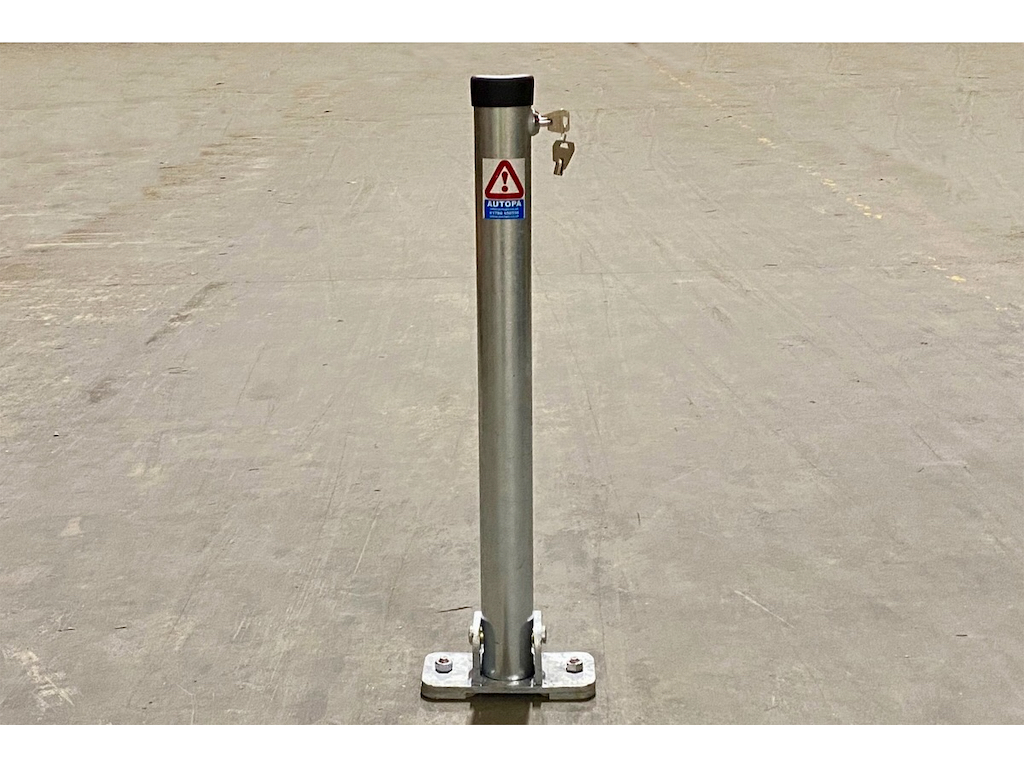 Parking Post Hinged with Integral lock. Galvanised with alternatives for Colour or Stainless-Steel Finish. Great quality