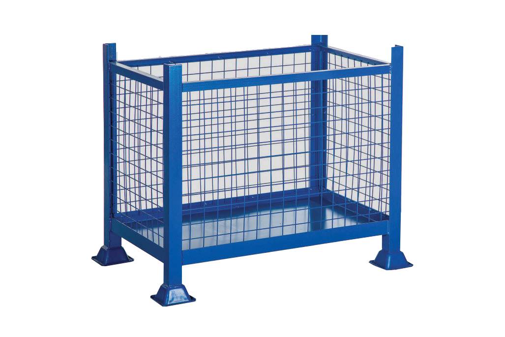 Box Pallets , Stackable . All Welded Construction featuring 4 mesh sides