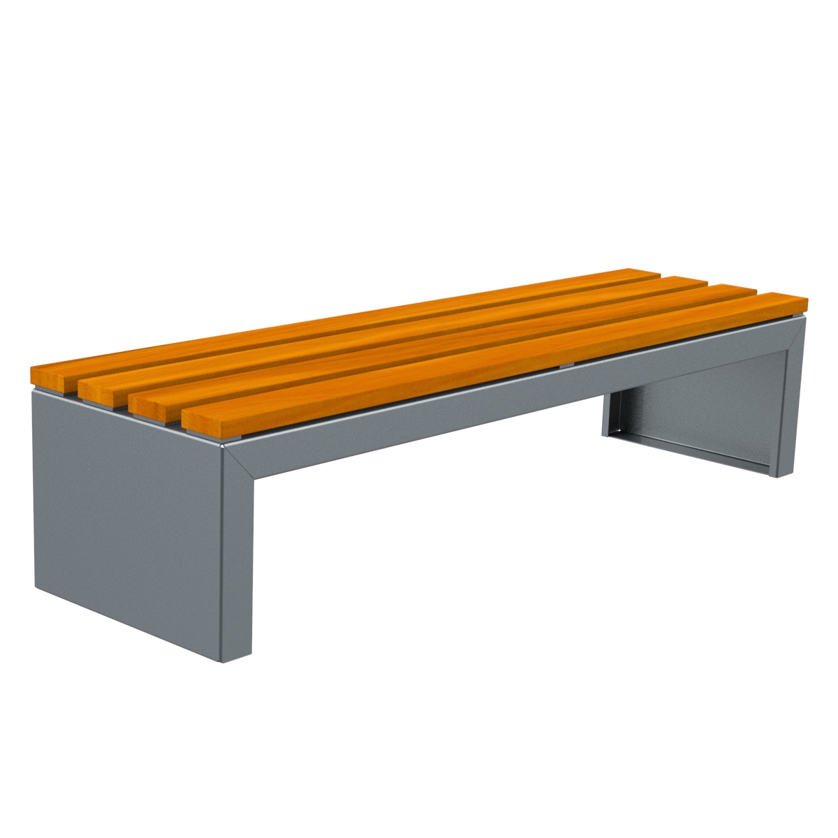 Outdoor Bench - backless steel bench with wood slats, anti-fungal, water repellent