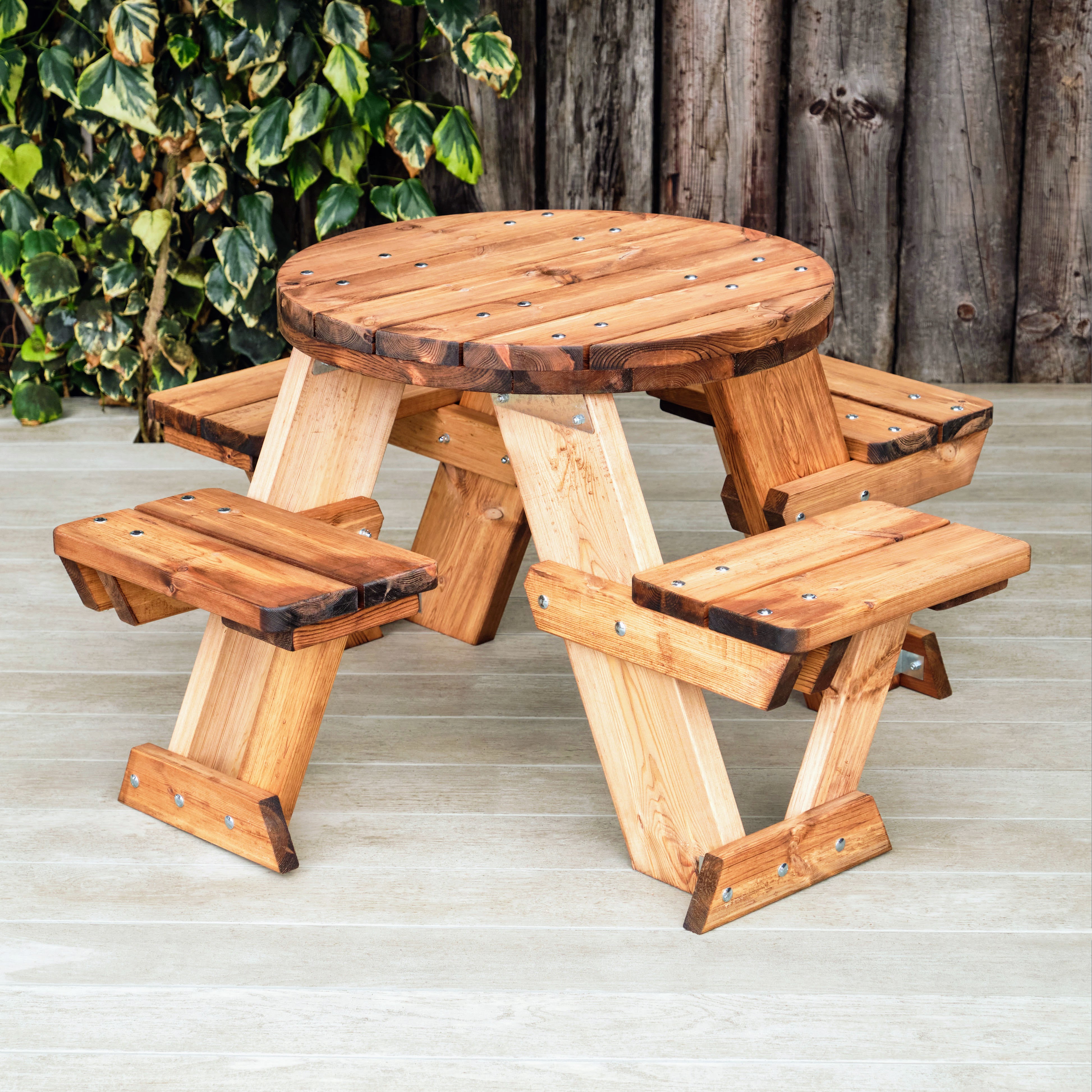Versatile Round Picnic Tables: Available in 4, 6, and 8-Seat Sizes FSC Certified Wood & Robust Weatherproof & Easy Assembly