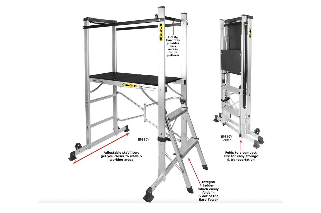 Work Platform(s),Climb-It Folding Aluminium with a large, anti-slip, standing surface & Built-in inclined ladder
