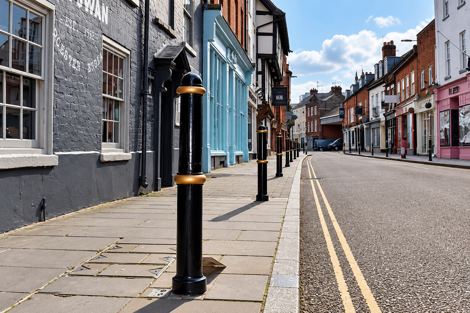 Cornwall Polyurethane Heritage Style Bollard: 
H1070 - Black with Elegant Gold Ring Banding