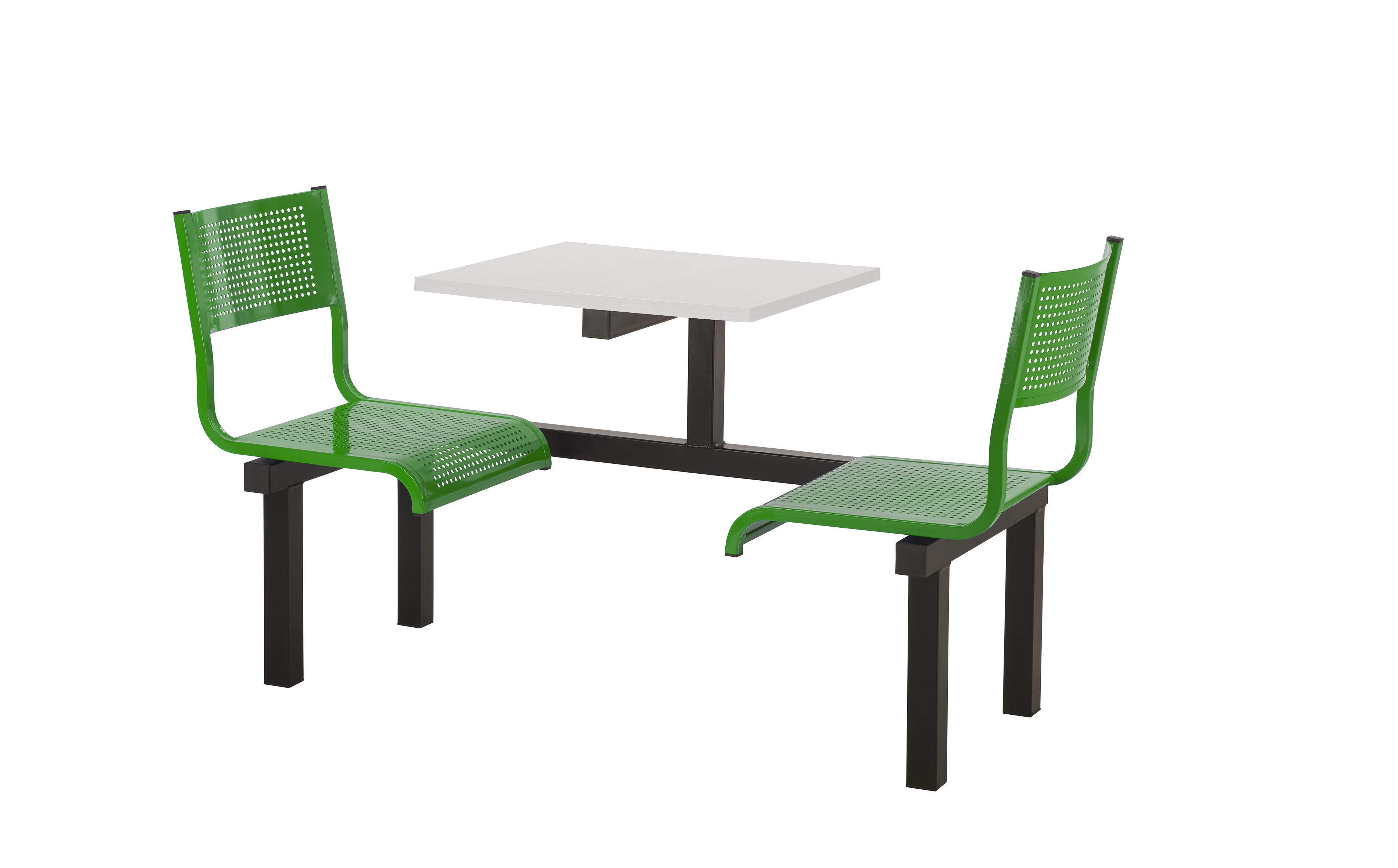 Canteen Table and Perforated Style Metal Seating 
Durable Modular Unit Sizes For Busy Areas