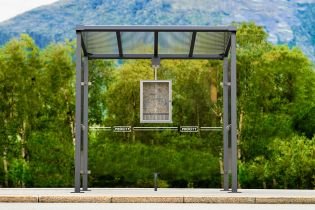 Milan Bus Shelter (Open Front) Timetable Display Case Included UV Cellular Roof 10mm Panels Side & Rear 8mm Safety Glass Elegant, Robust & Contemporary
