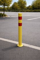 Reinforced Bollard for Enhanced Safety and Visibility (Yellow Steel + HI VIZ Red Bands) - (114mm DIA / 1m or 1.2m H)