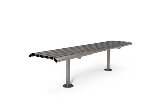 Rendered image of a stainless steel park bench, bolt-down