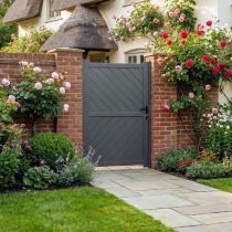 Aluminium Garden Side Gate: Flat Top 
Diagonal Infill & Fully Boarded in Grey