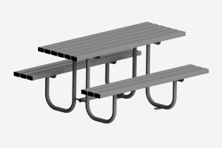 Rendered Image of a Bolt-down Outdoor Picnic Bench with Combined Seating.