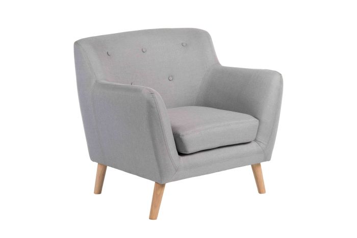 Skandi Reception Armchair - Stylish Button Backrest Smart Wood Legs - Contemporary Neutral Grey Fabric