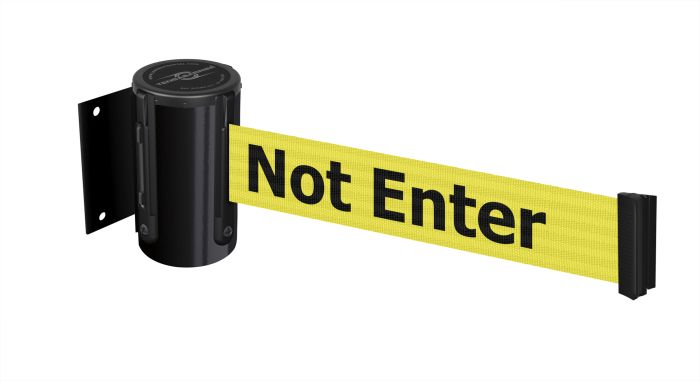 Tensabarrier Heavy Duty Wall Mounted Retractable Barrier with 2.3m Safety Message Webbing - Wall Clip Provided.