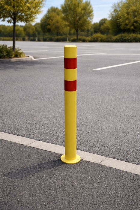 Reinforced&#x20;Bollard&#x20;for&#x20;Enhanced&#x20;Safety&#x20;and&#x20;Visibility&#x20;&#x28;Yellow&#x20;Steel&#x20;&#x2B;&#x20;HI&#x20;VIZ&#x20;Red&#x20;Bands&#x29;&#x20;-&#x20;&#x28;114mm&#x20;Diameter&#x20;&#x2F;&#x20;1m&#x20;or&#x20;1.2m&#x20;Height&#x29;