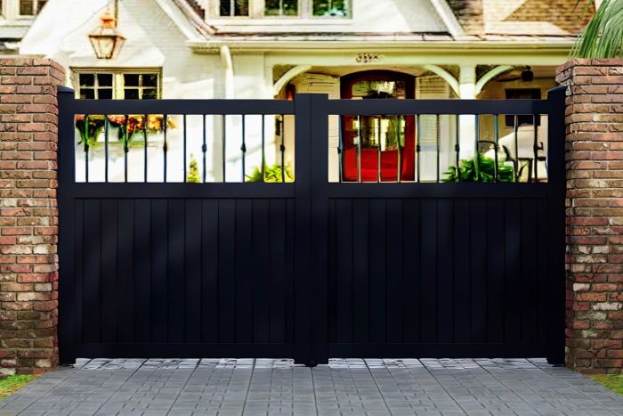 Aluminium Driveway Gate with Vertical Mixed Infill in Jet Black