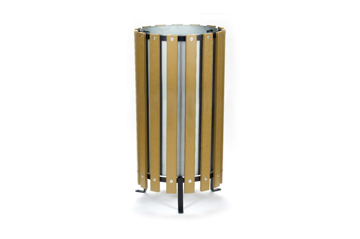 Plastic Open Top Bin with wood effect - steel frame, galvanised steel liner, 70L capacity