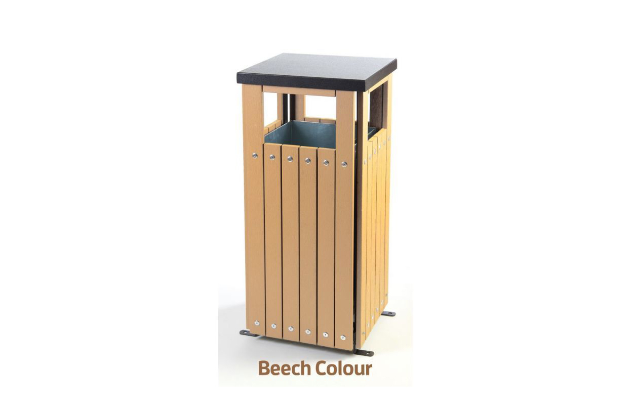 Square Wood Effect Waste Bin - 36L capacity, galvanised steel liner, UV resistant
